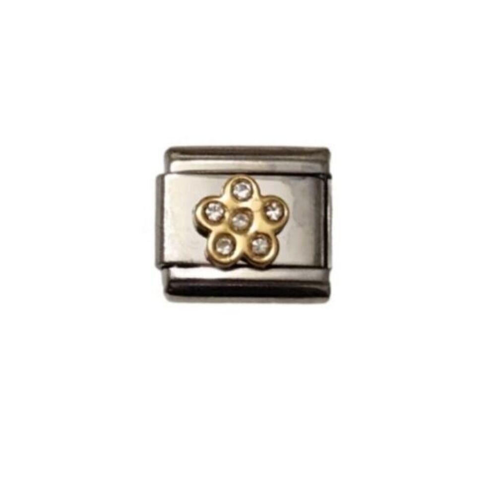 Italian Charmlink for Charm Bracelet Flower with Rhinestones
